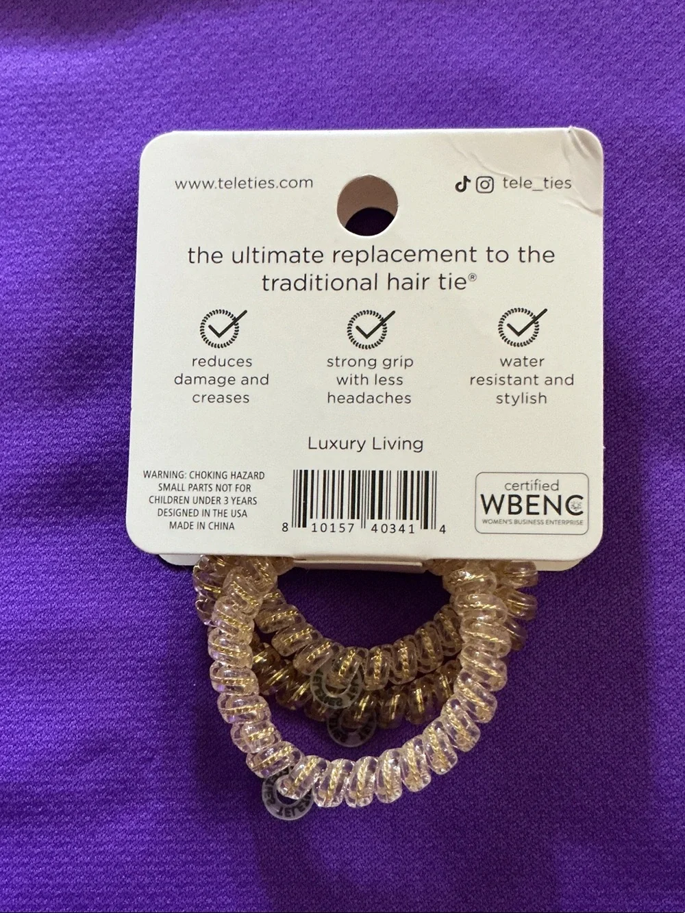 TELETIES Small Size Gold Spiral Hair Ties - Pack of 3